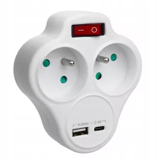 Rozbočovač 2 zásuvky nabíjačka USB a USB-C s vypínačom MACLEAN MCE336 E